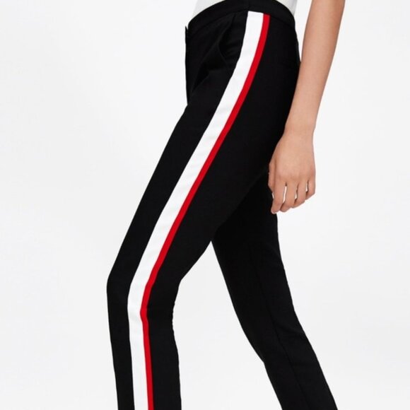 Zara Basic NAVY BLUE Trousers White/Red Stripe Womens Size Small - Picture 2 of 9